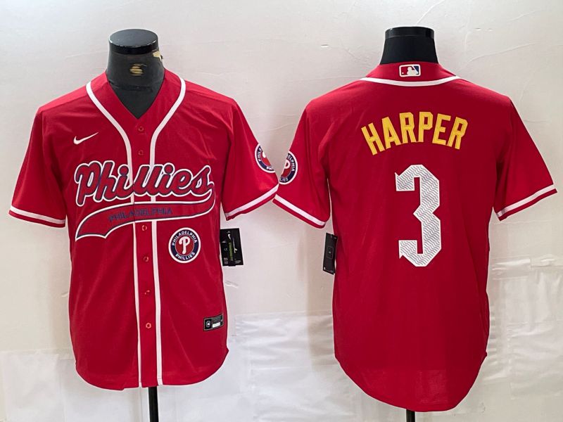 Men Philadelphia Phillies 3 Harper Red Jointly Nike 2024 MLB Jersey style 5